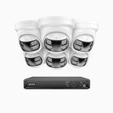 FDH800P - Kit de surveillance PoE 8MP à 8 canaux avec 6 caméras, double objectif, Vue Panoramique 180°, Boîtier Tout Métal, Smart Motion 2.0, Vision Nocturne, Audio Bidirectionnel, Sirène & Alarme Active, Détection Humaine et Véhicule, IP67