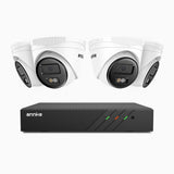H500 - Kit de surveillance PoE 5MP à 8 canaux avec 4 caméras, Vision nocturne intelligente à double éclairage, 3072 × 1728 à 20 ips, détection intelligente des personnes et des véhicules, microphone intégré, IP67