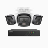 H500 - Kit de surveillance PoE 5MP à 8 canaux avec 3 caméras, Vision nocturne intelligente à double éclairage, 3072 × 1728 à 20 ips, détection intelligente des personnes et des véhicules, microphone intégré, IP67
