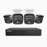 H500 - Kit de surveillance PoE 5MP à 8 canaux avec 4 caméras, Vision nocturne intelligente à double éclairage, 3072 × 1728 à 20 ips, détection intelligente des personnes et des véhicules, microphone intégré, IP67
