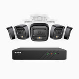 H500 - Kit de surveillance PoE 5MP à 8 canaux avec 5 caméras, Vision nocturne intelligente à double éclairage, 3072 × 1728 à 20 ips, détection intelligente des personnes et des véhicules, microphone intégré, IP67