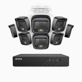 H500 - Kit de surveillance PoE 5MP à 8 canaux avec 8 caméras, Vision nocturne intelligente à double éclairage, 3072 × 1728 à 20 ips, détection intelligente des personnes et des véhicules, microphone intégré, IP67