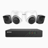 H300 - Kit de surveillance PoE 3MP à 8 canaux avec 2 caméra bullet et 2 caméras tourelle, vision nocturne EXIR 2.0, détection de mouvement, H.265+, étanchéité IP67