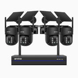 WBS400 - Kit vidéo surveillance sans fil 4MP à 8 canaux avec 4 caméras, WiFi Bi-Bande, Pan 270° & Tilt 90°, Batterie 9000 mAh & Panneau Solaire, Détection de Mouvement, Audio Bidirectionnel