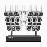 WCDS400 - Kit vidéo surveillance sans fil 4MP à 16 canaux avec 12 caméras, WiFi bi-bande, 350° Pan & 90° Tilt, vision nocturne à double éclairage, détection de mouvement, audio bidirectionnel, compatible Alexa