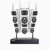 WCDS400 - Kit vidéo surveillance sans fil 4MP à 8 canaux avec 6 caméras, WiFi bi-bande, 350° Pan & 90° Tilt, vision nocturne à double éclairage, détection de mouvement, audio bidirectionnel, compatible Alexa