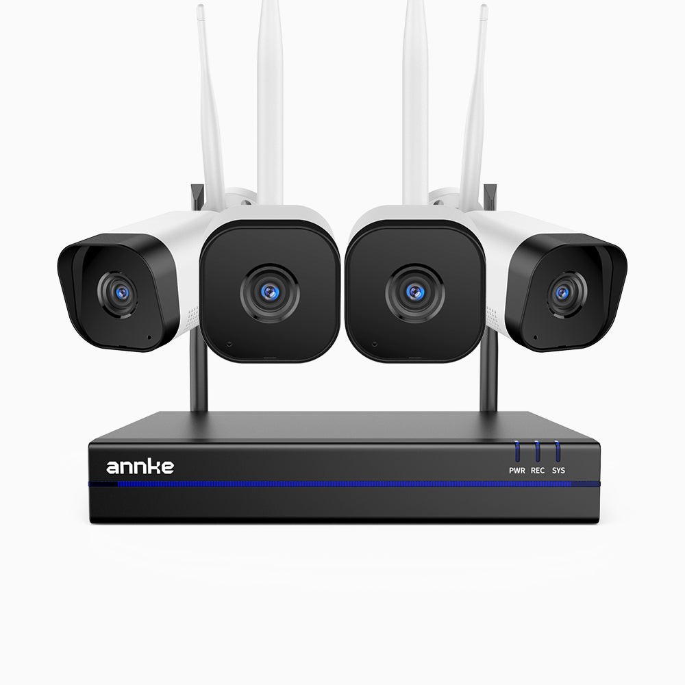 WS800 - Kit vidéo surveillance sans fil 8MP Ultra HD à 16 canaux avec 4 caméras,  WiFi bi-bande 2,4/5,8 GHz Pro, détection de mouvement humaine, audio bidirectionnel, vision nocturne, compatible avec Alexa