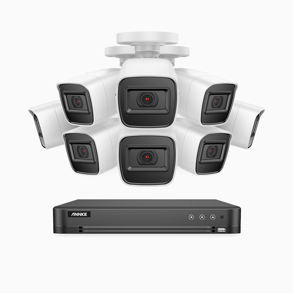 E800 - Kit de surveillance filaire extérieur 4K à 16 canaux avec 8 caméras, H.265+ Smart DVR avec détection humaine et véhicule, IP67, vision nocturne Infrarouge 30ms