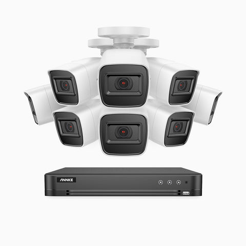 E800 - Kit de surveillance filaire extérieur 4K à 16 canaux avec 8 caméras, H.265+ Smart DVR avec détection humaine et véhicule, IP67, vision nocturne Infrarouge 30ms