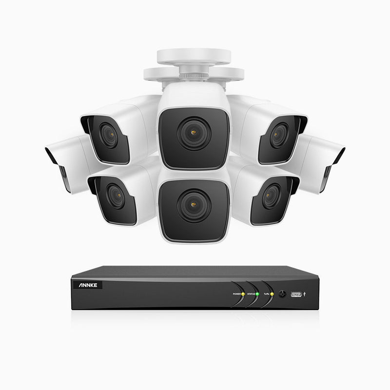 E500 - Kit de surveillance filaire 5MP à 8 canaux avec 8 caméras, H.265+ Smart DVR avec détection humaine et véhicule