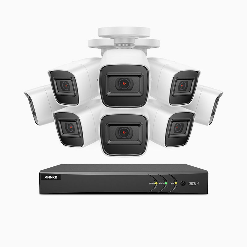 E800 - Kit de surveillance filaire extérieur 4K à 8 canaux avec 8 caméras, H.265+ Smart DVR avec détection humaine et véhicule, IP67, vision nocturne Infrarouge 30ms