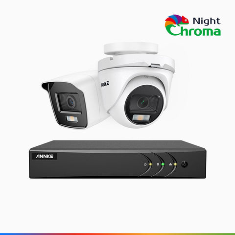 NightChroma<sup>TM</sup> NAK200 -  Kit de surveillance 2MP à 4 canaux avec 1 caméra bullet et 1 caméra tourelle, vision nocturne polychrome Acme (0.0005 Lux)