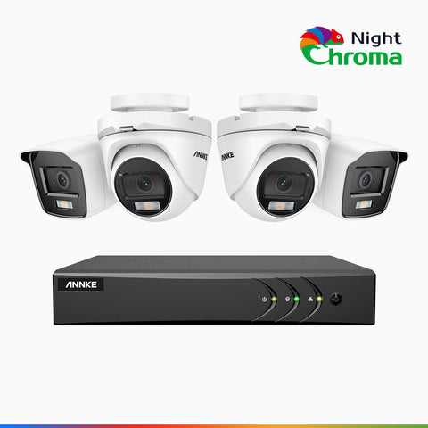NightChroma<sup>TM</sup> NAK200 -  Kit de surveillance 2MP à 4 canaux avec 2 caméra bullet et 2 caméra tourelle, vision nocturne polychrome Acme (0.0005 Lux)