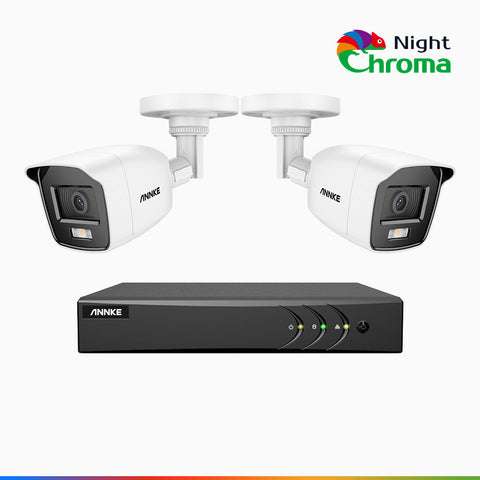 NightChroma<sup>TM</sup> NAK200 -  Kit de surveillance 2MP à 4 canaux avec 2 caméras, vision nocturne polychrome Acme (0.0005 Lux)