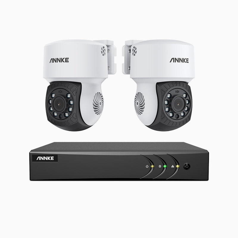 APTK200 - Kit de surveillance filaire 1080p à 4 canaux avec 2 caméras, orientation sur 350° et inclinaison sur 90°, vision nocturne infrarouge à 100 pieds, étanche IP65