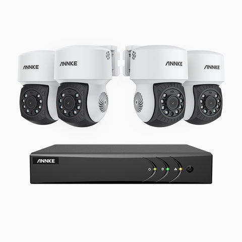 APTK200 - Kit de surveillance filaire 1080p à 4 canaux avec 4 caméras, orientation sur 350° et inclinaison sur 90°, vision nocturne infrarouge à 100 pieds, étanche IP65