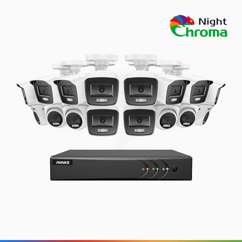 NightChroma<sup>TM</sup> NAK200 -  Kit de surveillance 2MP à 16 canaux avec 10 caméras bullet et 6 caméras tourelle, vision nocturne polychrome Acme (0.0005 Lux)