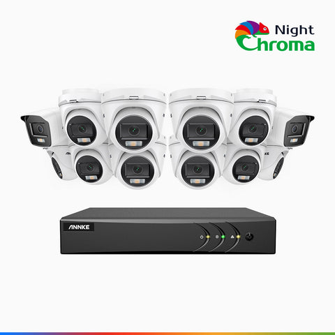 NightChroma<sup>TM</sup> NAK200 -  Kit de surveillance 2MP à 16 canaux avec 2 caméras bullet et 10 caméras tourelle, vision nocturne polychrome Acme (0.0005 Lux)