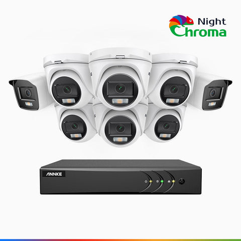 NightChroma<sup>TM</sup> NAK200 -  Kit de surveillance 2MP à 16 canaux avec 2 caméras bullet et 6 caméras tourelle, vision nocturne polychrome Acme (0.0005 Lux)