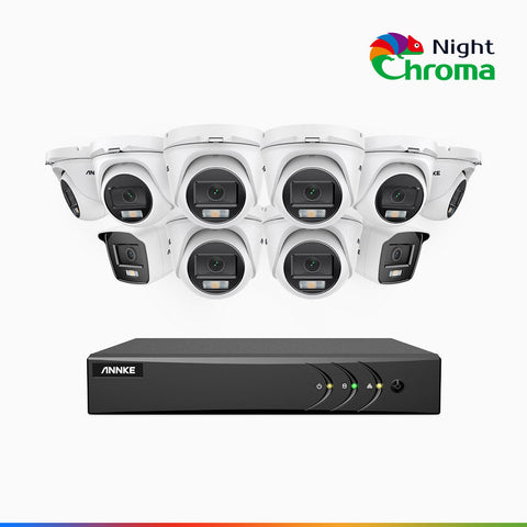 NightChroma<sup>TM</sup> NAK200 -  Kit de surveillance 2MP à 16 canaux avec 2 caméras bullet et 8 caméras tourelle, vision nocturne polychrome Acme (0.0005 Lux)