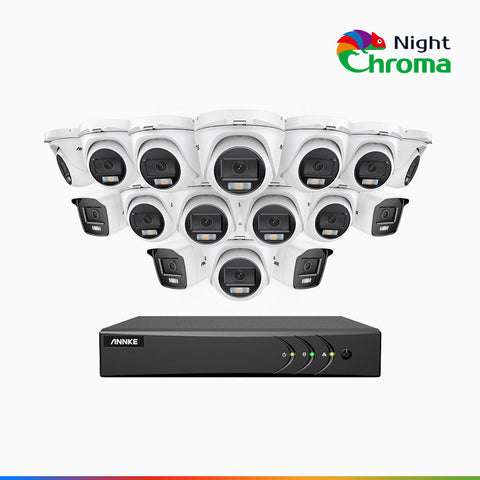 NightChroma<sup>TM</sup> NAK200 -  Kit de surveillance 2MP à 16 canaux avec 4 caméras bullet et 12 caméras tourelle, vision nocturne polychrome Acme (0.0005 Lux)