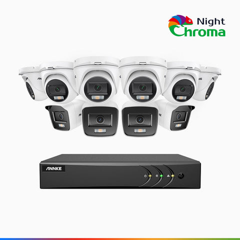 NightChroma<sup>TM</sup> NAK200 -  Kit de surveillance 2MP à 16 canaux avec 4 caméras bullet et 6 caméras tourelle, vision nocturne polychrome Acme (0.0005 Lux)