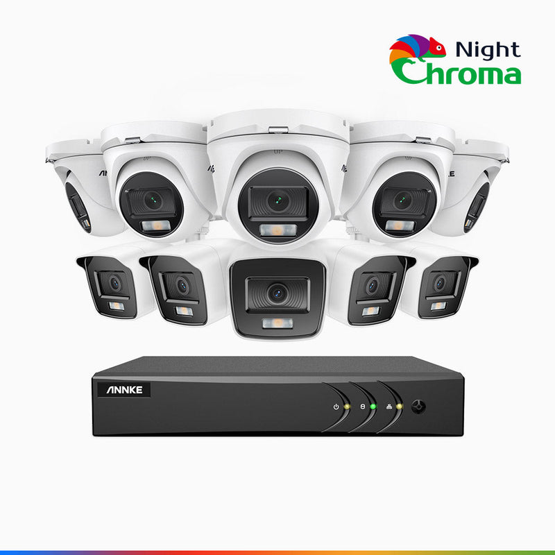 NightChroma<sup>TM</sup> NAK200 -  Kit de surveillance 2MP à 16 canaux avec 5 caméras bullet et 5 caméras tourelle, vision nocturne polychrome Acme (0.0005 Lux)