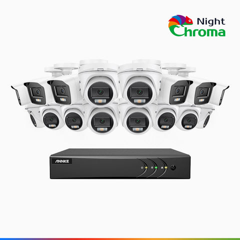 NightChroma<sup>TM</sup> NAK200 -  Kit de surveillance 2MP à 16 canaux avec 6 caméras bullet et 10 caméras tourelle, vision nocturne polychrome Acme (0.0005 Lux)