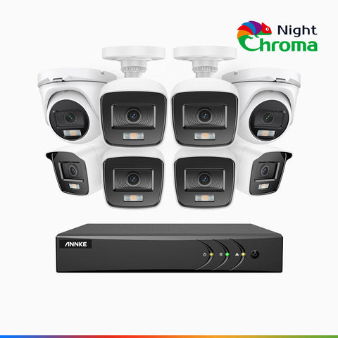 NightChroma<sup>TM</sup> NAK200 -  Kit de surveillance 2MP à 16 canaux avec 6 caméras bullet et 2 caméras tourelle, vision nocturne polychrome Acme (0.0005 Lux)