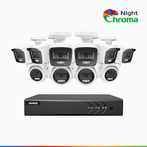 NightChroma<sup>TM</sup> NAK200 -  Kit de surveillance 2MP à 16 canaux avec 6 caméras bullet et 4 caméras tourelle, vision nocturne polychrome Acme (0.0005 Lux)