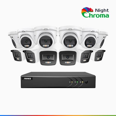 NightChroma<sup>TM</sup> NAK200 -  Kit de surveillance 2MP à 16 canaux avec 6 caméras bullet et 6 caméras tourelle, vision nocturne polychrome Acme (0.0005 Lux)