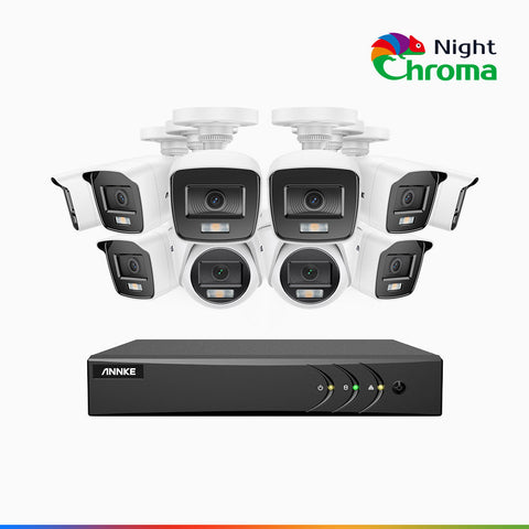 NightChroma<sup>TM</sup> NAK200 -  Kit de surveillance 2MP à 16 canaux avec 8 caméras bullet et 2 caméras tourelle, vision nocturne polychrome Acme (0.0005 Lux)