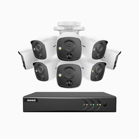 EP200 - Kit de surveillance filaire 1080p à 8 canaux avec 8 caméras PIR, H.265+ Smart DVR avec détection humaine et véhicule, alarme lumière, vision nocturne Infrarouge 30ms