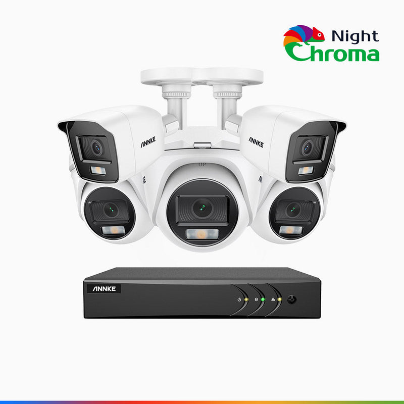 NightChroma<sup>TM</sup> NAK200 -  Kit de surveillance 2MP à 8 canaux avec 2 caméras bullet et 3 caméras tourelle, vision nocturne polychrome Acme (0.0005 Lux)