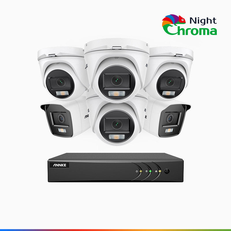 NightChroma<sup>TM</sup> NAK200 -  Kit de surveillance 2MP à 8 canaux avec 2 caméras bullet et 4 caméras tourelle, vision nocturne polychrome Acme (0.0005 Lux)