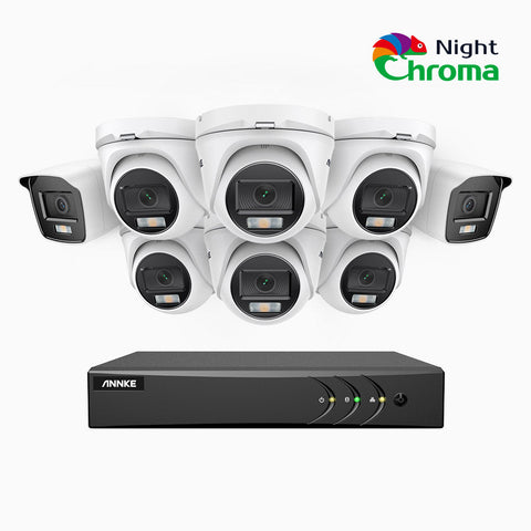 NightChroma<sup>TM</sup> NAK200 -  Kit de surveillance 2MP à 8 canaux avec 2 caméras bullet et 6 caméras tourelle, vision nocturne polychrome Acme (0.0005 Lux)