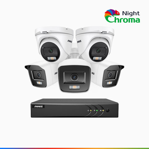 NightChroma<sup>TM</sup> NAK200 -  Kit de surveillance 2MP à 8 canaux avec 3 caméras bullet et 2 caméras tourelle, vision nocturne polychrome Acme (0.0005 Lux)