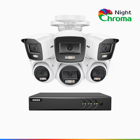 NightChroma<sup>TM</sup> NAK200 -  Kit de surveillance 2MP à 8 canaux avec 3 caméras bullet et 3 caméras tourelle, vision nocturne polychrome Acme (0.0005 Lux)