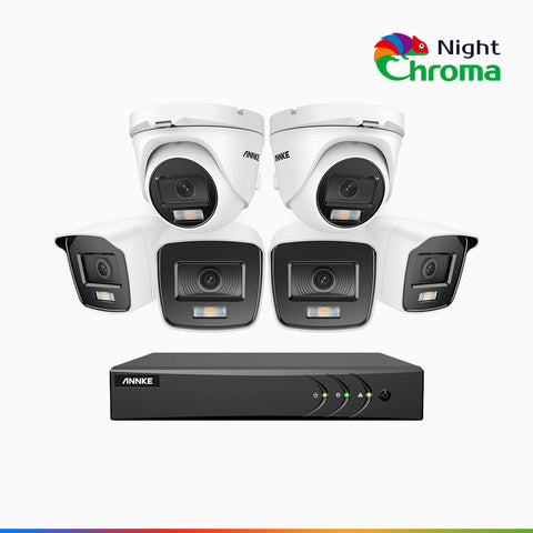 NightChroma<sup>TM</sup> NAK200 -  Kit de surveillance 2MP à 8 canaux avec 4 caméras bullet et 2 caméras tourelle, vision nocturne polychrome Acme (0.0005 Lux)