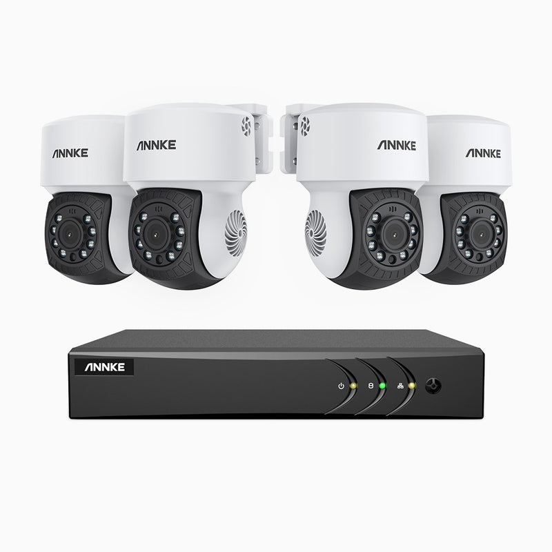 APTK200 - Kit de surveillance filaire 1080p à 8 canaux avec 4 caméras, orientation sur 350° et inclinaison sur 90°, vision nocturne infrarouge à 100 pieds, étanche IP65