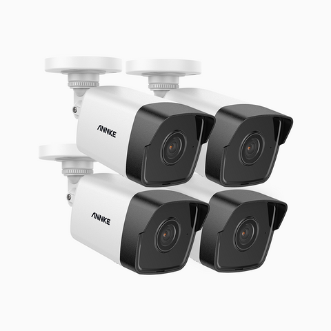 C500 - Lot de 4 5MP Caméra de Surveillance extérieure PoE, Vision nocturne couleur, Microphone intégré, IP67, RTSP et ONVIF pris en charge, Fonctionne avec Alexa