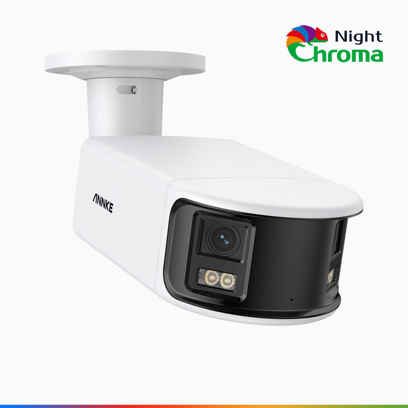 NightChroma<sup>TM</sup> NCD800 - Caméra de Surveillance extérieure panoramique PoE 4K, double objectif, f/1.0 Super ouverture (0,005 Lux), vision nocturne polychrome, sirène et stroboscope actifs, détection des personnes et des véhicules