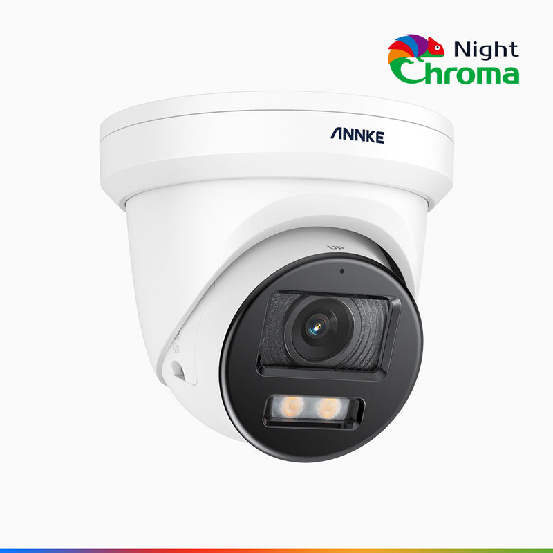 NightChroma<sup>TM</sup> NC800 - Caméra de Surveillance extérieure PoE 4K, Vision nocturne couleur ultime, super ouverture f/1.0 (0,0005 Lux), Détection Personne-Véhicule, Microphone intégré, Analyse comportementale intelligente