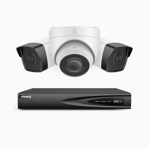 H500 - Kit de surveillance PoE 5MP à 4 canaux avec 2 caméras bullet et 1 caméra tourelle, Microphone intégré, Vision nocturne Infrarouge 2.0, RTSP et ONVIF pris en charge, Fonctionne avec Alexa
