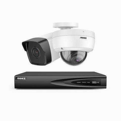 H500 - Kit de surveillance PoE 5MP à 4 canaux avec 1 caméra bullet et 1 caméra dome, Vision nocturne Infrarouge 2.0, Microphone intégré, Vision nocturne Infrarouge 2.0, RTSP et ONVIF pris en charge, Fonctionne avec Alexa