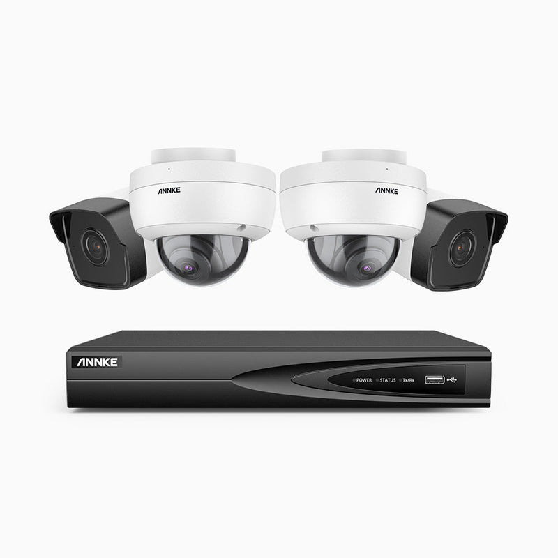 H500 - Kit de surveillance PoE 5MP à 4 canaux avec 2 caméras bullet et 2 caméras dome, Microphone intégré, Vision nocturne Infrarouge 2.0, RTSP et ONVIF pris en charge, Fonctionne avec Alexa