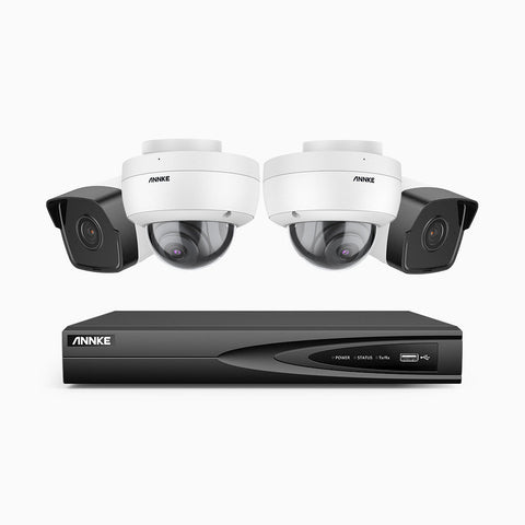 H500 - Kit de surveillance PoE 5MP à 4 canaux avec 2 caméras bullet et 2 caméras dome, Microphone intégré, Vision nocturne Infrarouge 2.0, RTSP et ONVIF pris en charge, Fonctionne avec Alexa