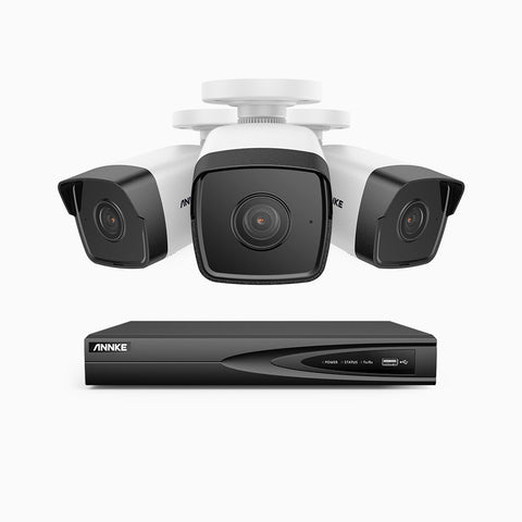 H500 - Kit de surveillance PoE 5MP à 4 canaux avec 3 caméras, Microphone intégré, Vision nocturne Infrarouge 2.0, Microphone intégré, RTSP et ONVIF pris en charge, Fonctionne avec Alexa