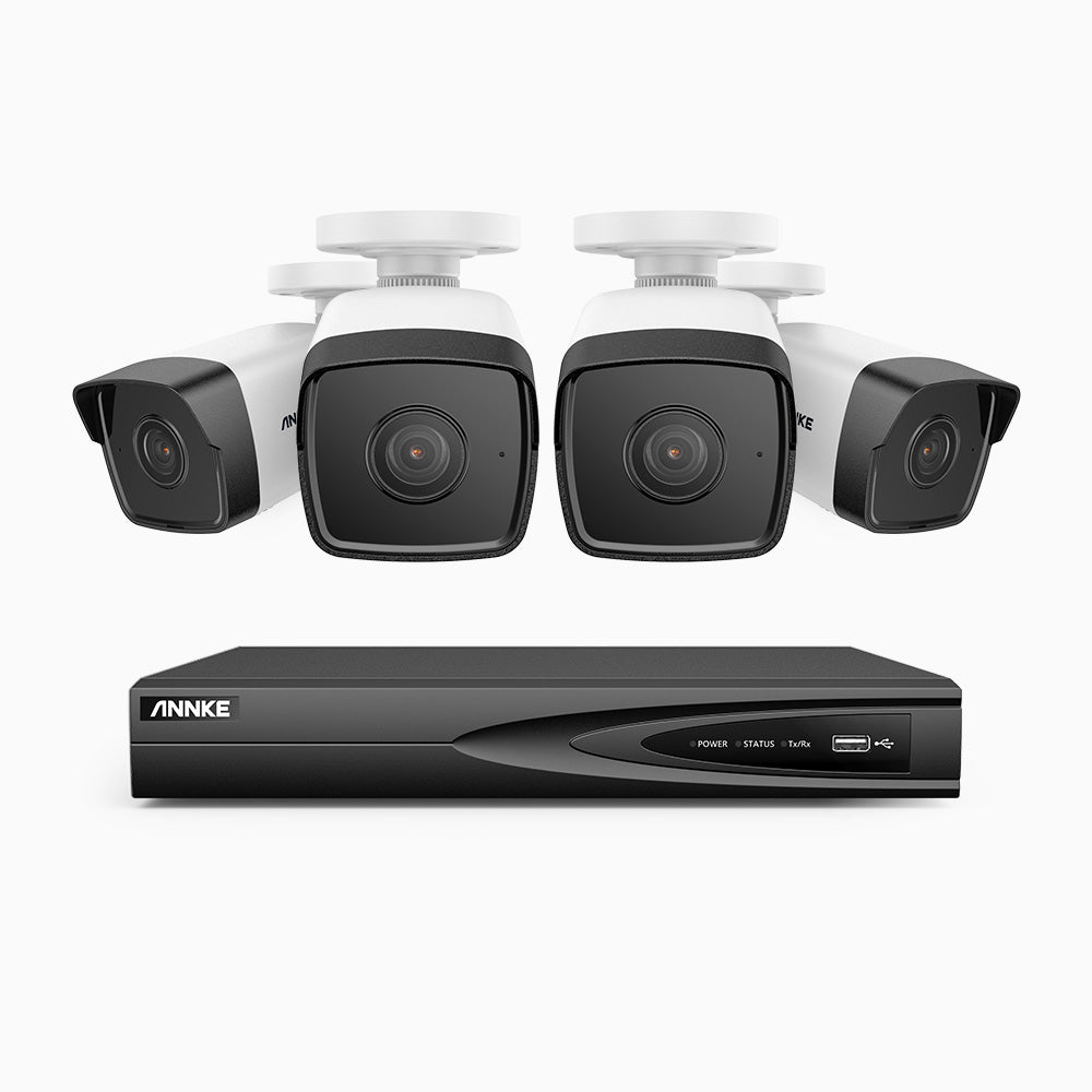 H500 - Kit de surveillance PoE 5MP à 4 canaux avec 4 caméras, Vision nocturne Infrarouge 2.0, Microphone intégré, RTSP et ONVIF pris en charge, Fonctionne avec Alexa