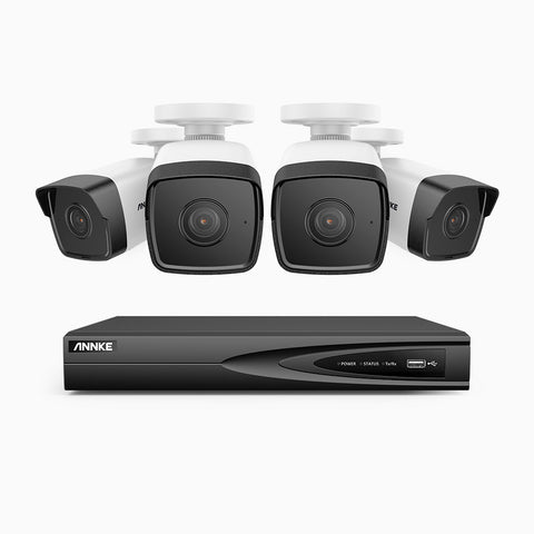 H500 - Kit de surveillance PoE 5MP à 4 canaux avec 4 caméras, Vision nocturne Infrarouge 2.0, Microphone intégré, RTSP et ONVIF pris en charge, Fonctionne avec Alexa